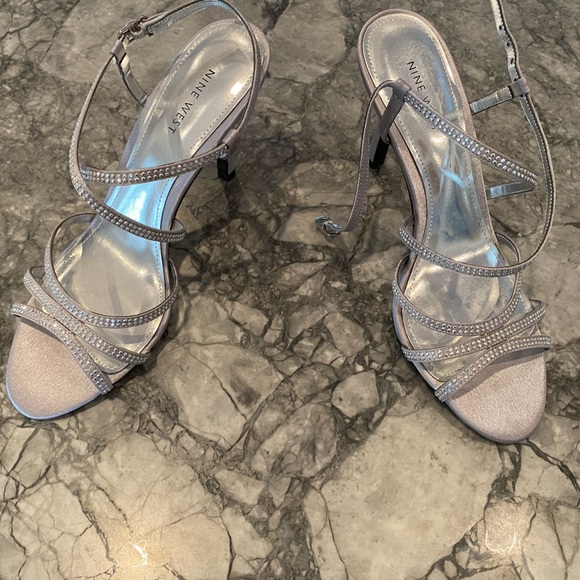 strappy silver heels
